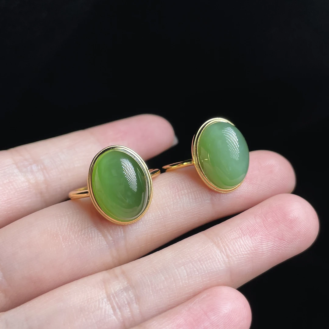 【玉总珠宝】925银和田玉碧玉戒指约13*10*7mm多样性发一CAN2310174