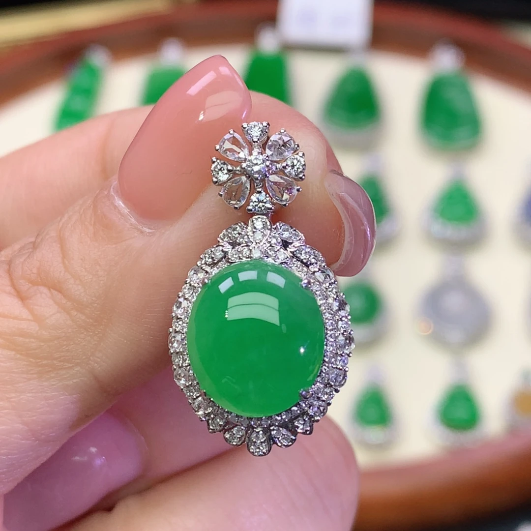 翡翠18K金镶嵌吊坠(不含链)