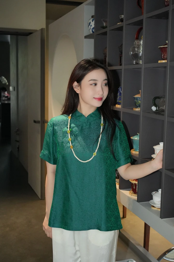 蓝大【弦思】新中式桑蚕丝短袖7534