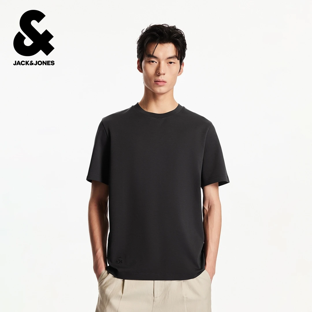 杰克琼斯秋季新款男士舒适商务休闲百搭纯色纯棉简约短袖T恤男装