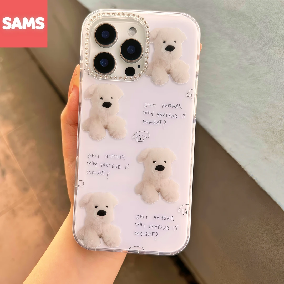 SAMS《小白狗》原创钻石框IMD双层手机壳适用于苹果iPhone16ProMax