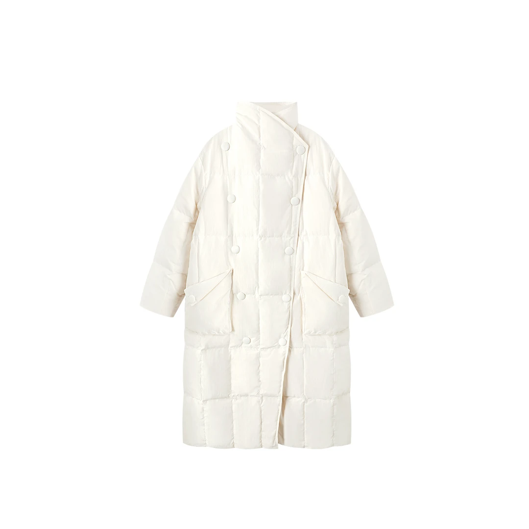 百搭立领双排扣设计师长款白鸭绒羽绒服冬季保暖ZGWD8556HN