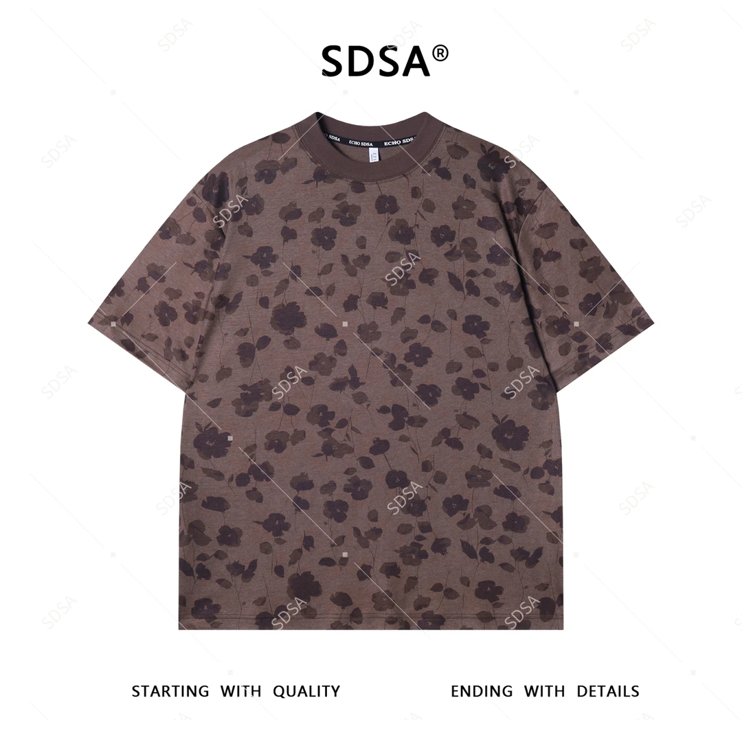 夏季高级感新款男士碎花设计师满印圆领短袖T恤复古休闲百搭上衣