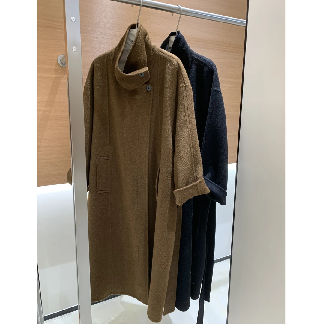 大牌同款！高级感中性立领羊毛大衣英伦风长款宽松外套3167