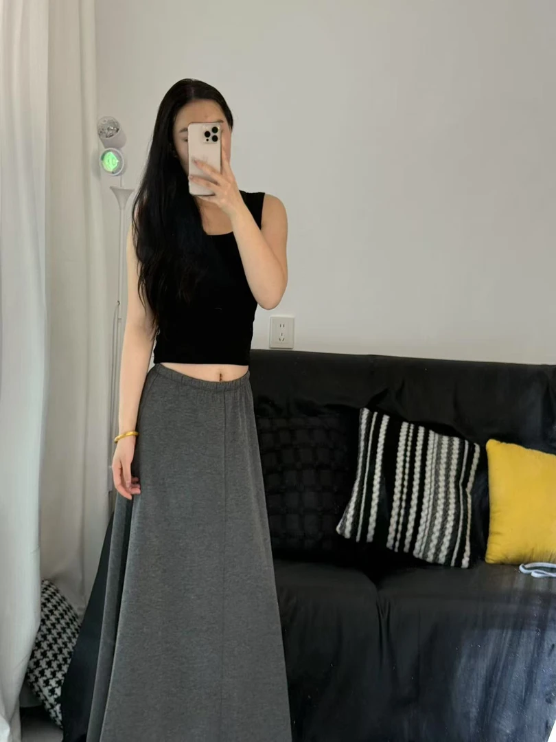 高腰松紧带气质休闲半身裙设计感半裙夏季长裙