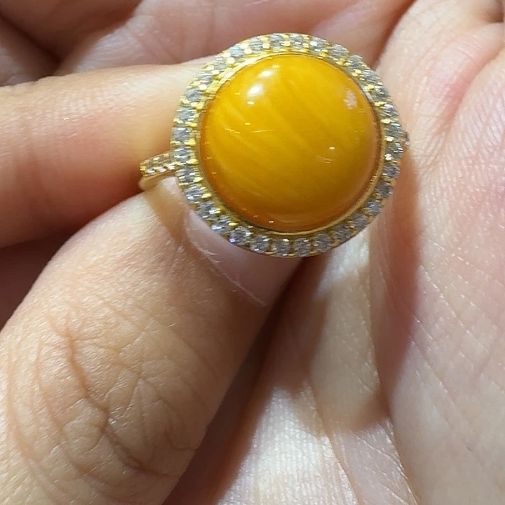 蜜蜡银S925镶嵌戒指戒指
