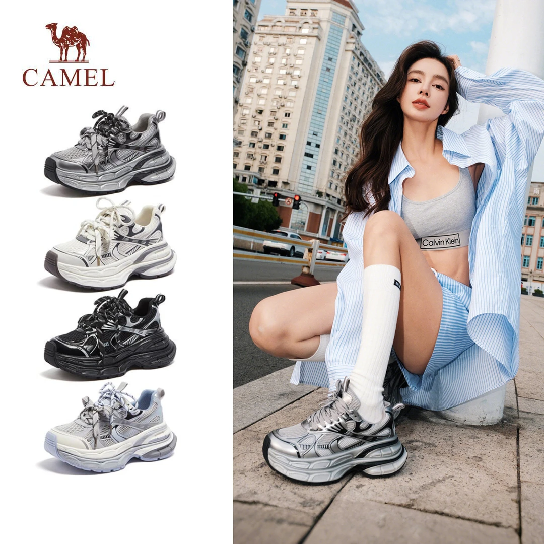 骆驼银月户外复古老爹鞋25新款7cm增高爆款女款厚底运动休闲鞋