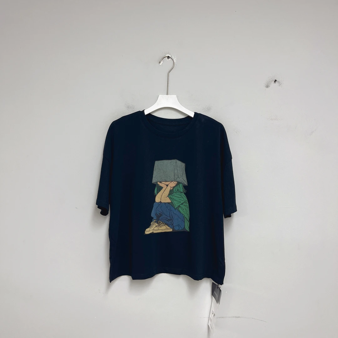 198女装T恤百搭夏季印花小女孩宽松圆领衬衫