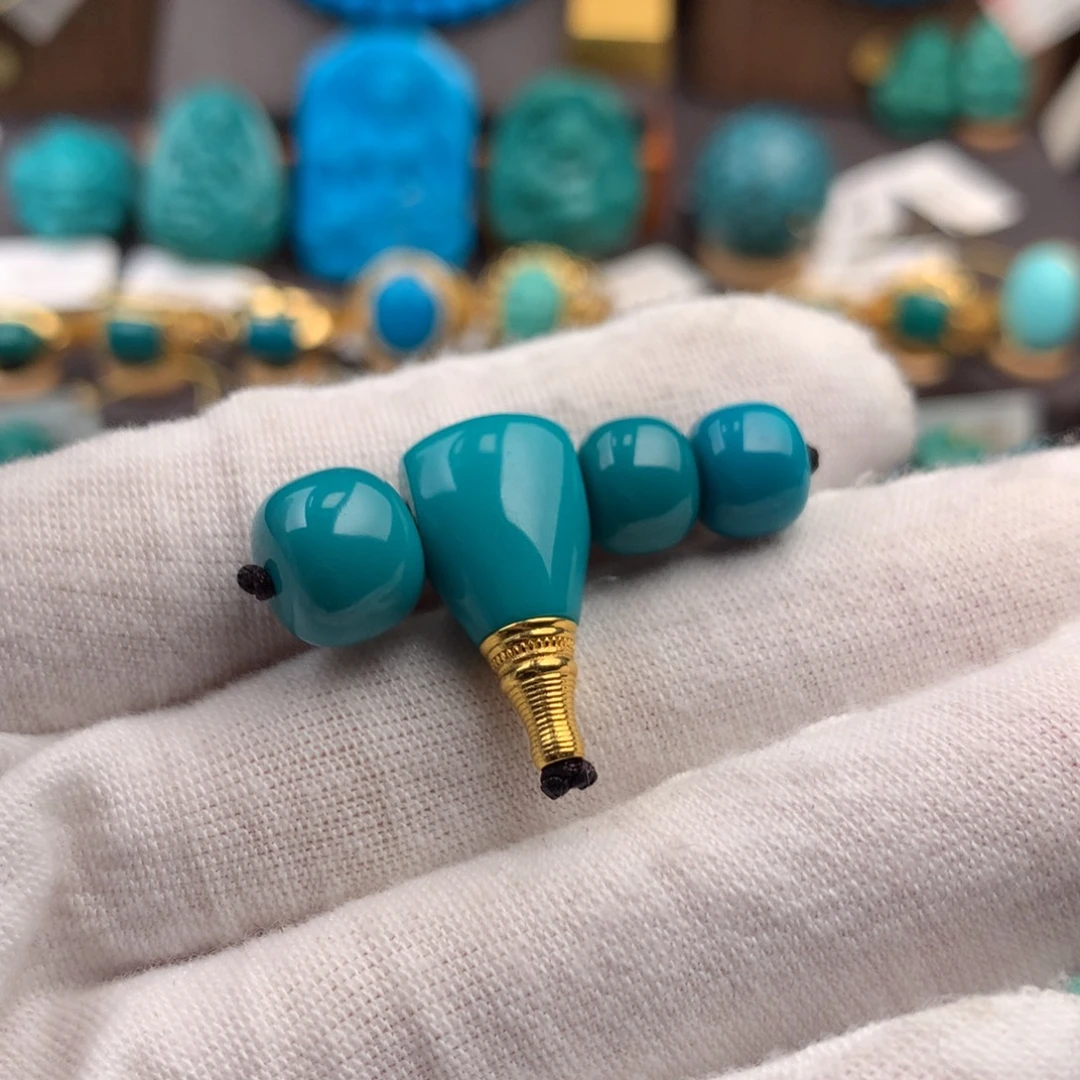 绿松石18K金镶嵌发饰8mm