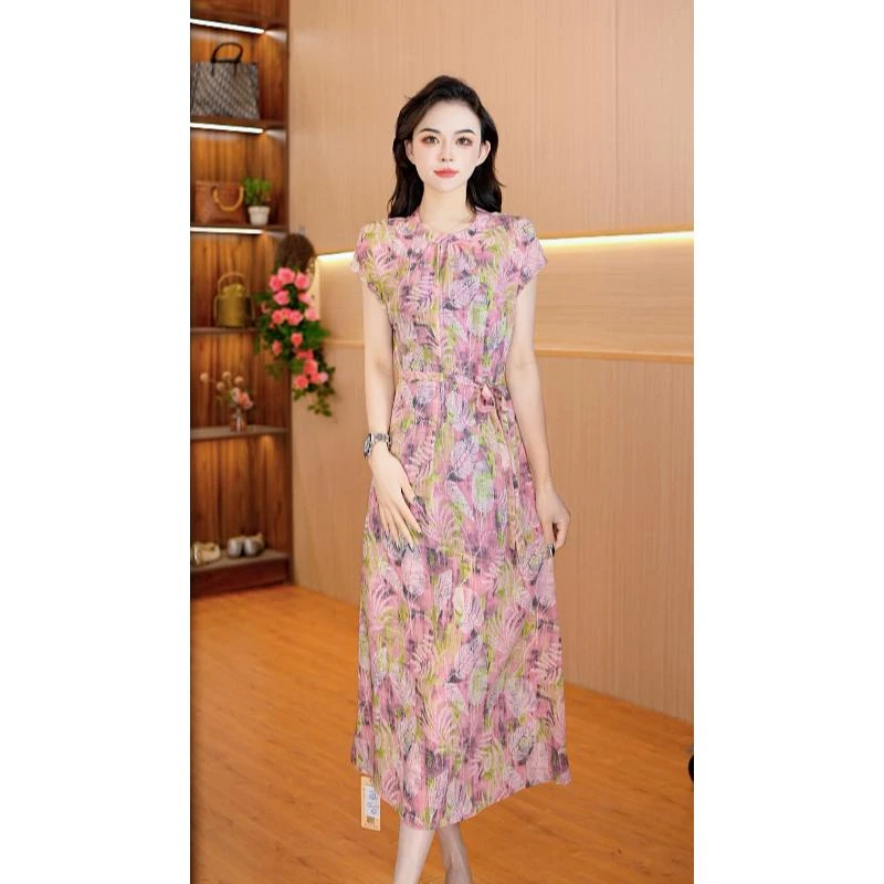 2490-3新款女士连衣裙碎花显瘦气质复古中长款印花