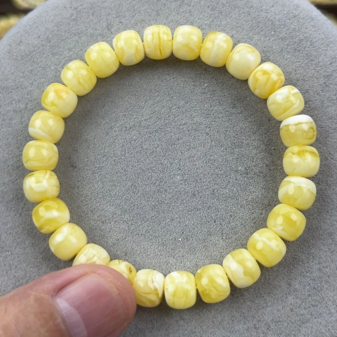 手串蜜蜡未镶嵌纯天然俄料瓷白花虎皮8.8腕口17+