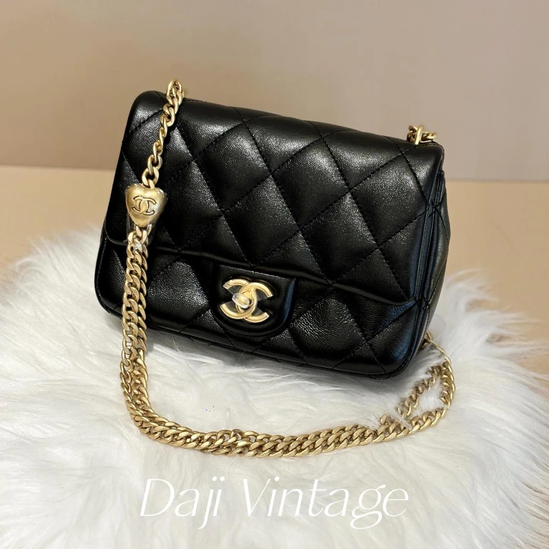 大吉中古/Chanel香奈儿黑金爱心金球方胖子斜挎包