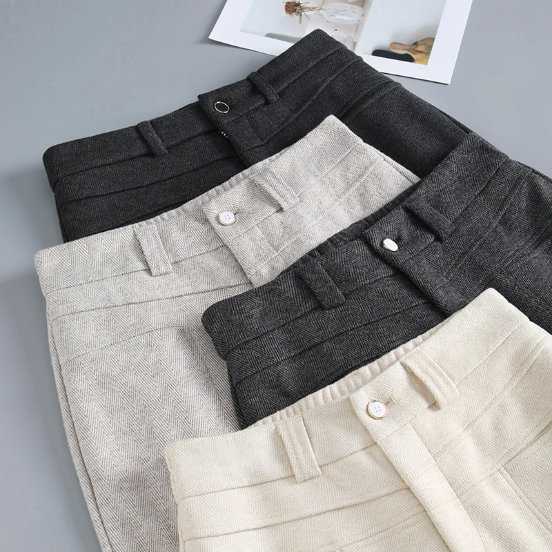 2025秋冬新款羊 绒呢女士加厚直筒裤高腰显瘦时尚百搭梧桐裤