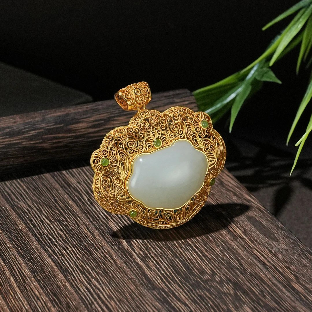 天然和田玉花丝白玉吊坠 YC1170012-A