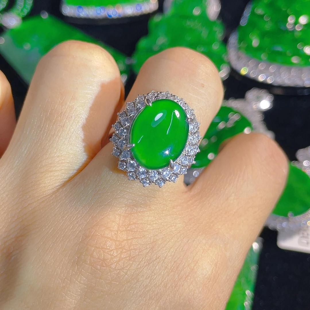 翡翠戒指银S925镶嵌天然