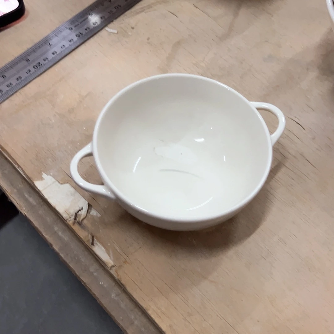 新骨瓷116微瑕暖白6寸双耳碗