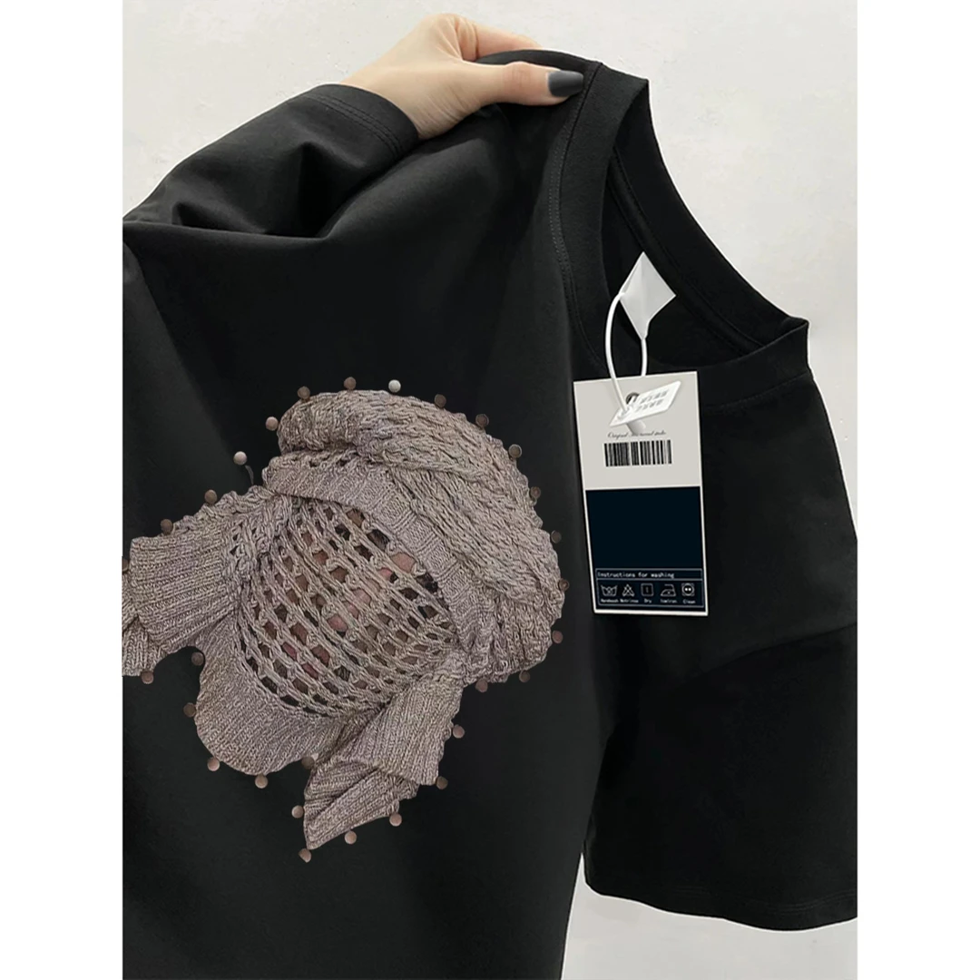 夏季美式复古高街卡通纯棉短袖设计感宽松女T恤ins印花新款情侣装