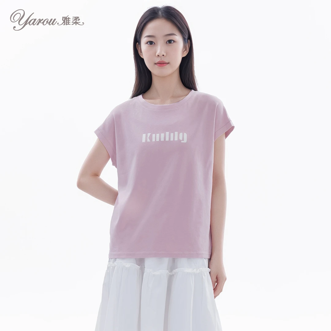 雅柔飞飞袖T恤女2025夏季新款字母宽松百搭显瘦甜酷美式上衣