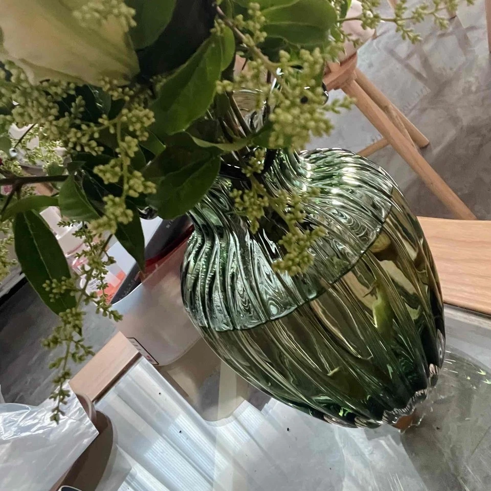 016欧式创意波浪口玻璃花瓶客厅装饰大肚花器摆件