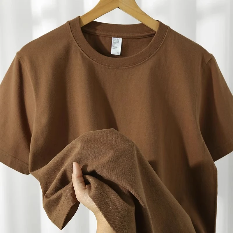300g重磅T恤纯棉短袖男摩卡棕色夏季宽松大码半袖t体恤休闲上衣女