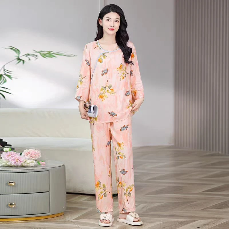 Y36 2025新款棉绸睡衣女套装夏季短袖短裤薄款人造棉宽松大码家居