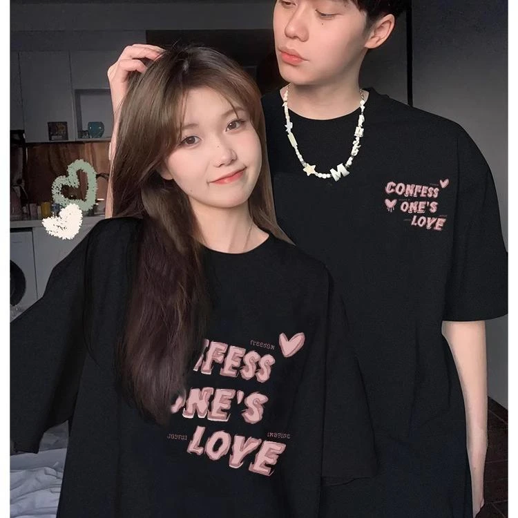 特别的网红情侣装短袖320g重磅纯棉高级感小众新款夏季t恤男女潮