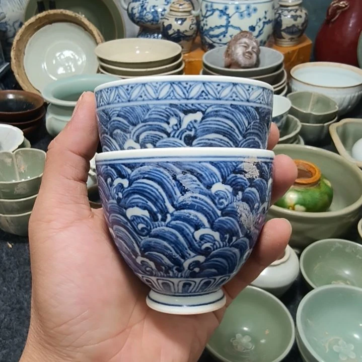 紫砂茶盘发***陆青花小杯子一个全品