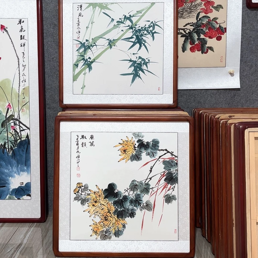 国画书画作品带框63×63
