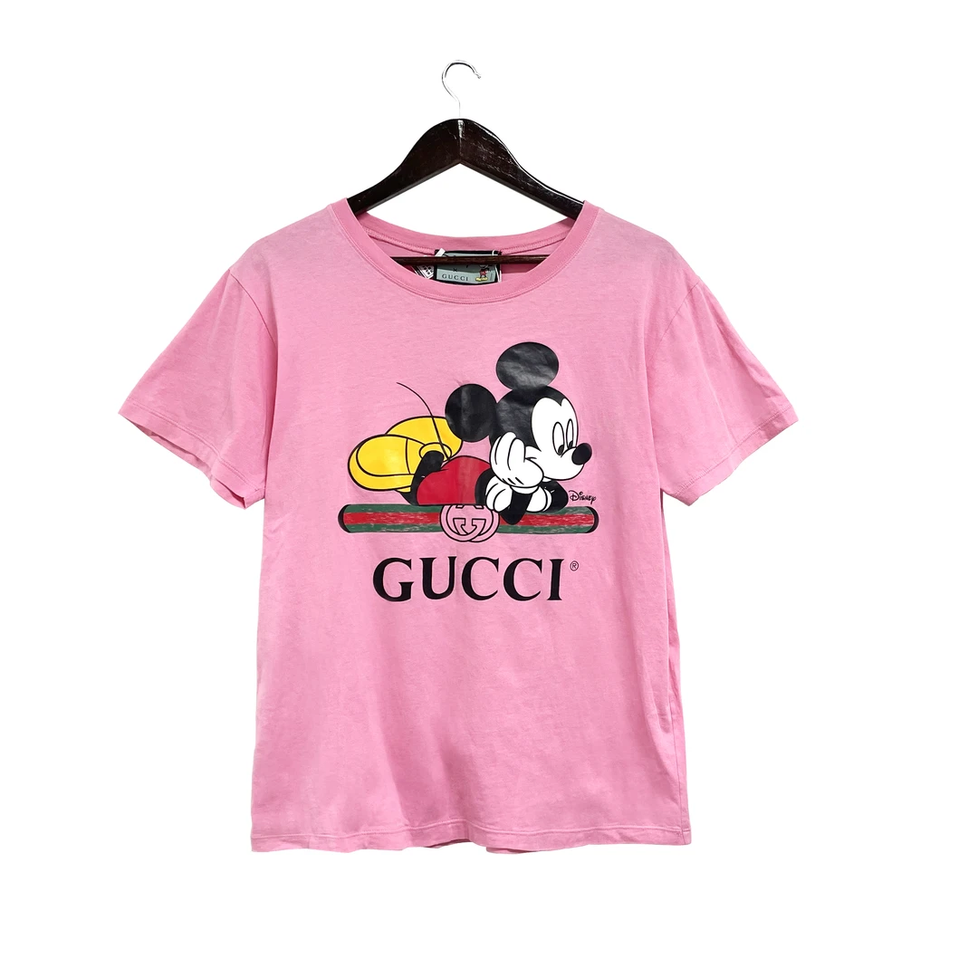 95新 GUCCI/古驰 青奢荟/xs码/迪士尼联名玫粉色字母短袖///71279