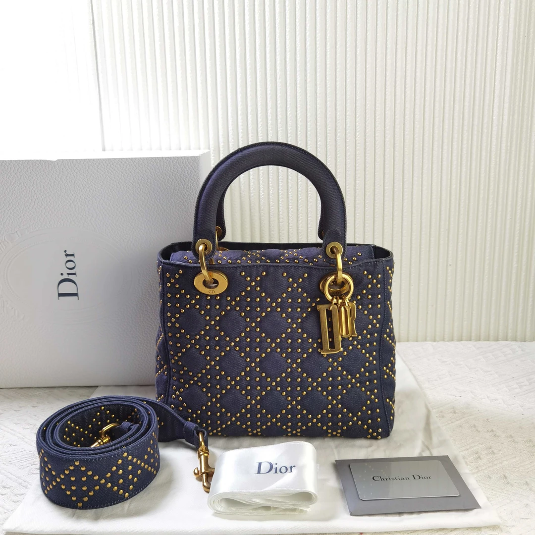 95新 DIOR/迪奥 Dior迪奥铆钉五格戴妃单肩背手提包