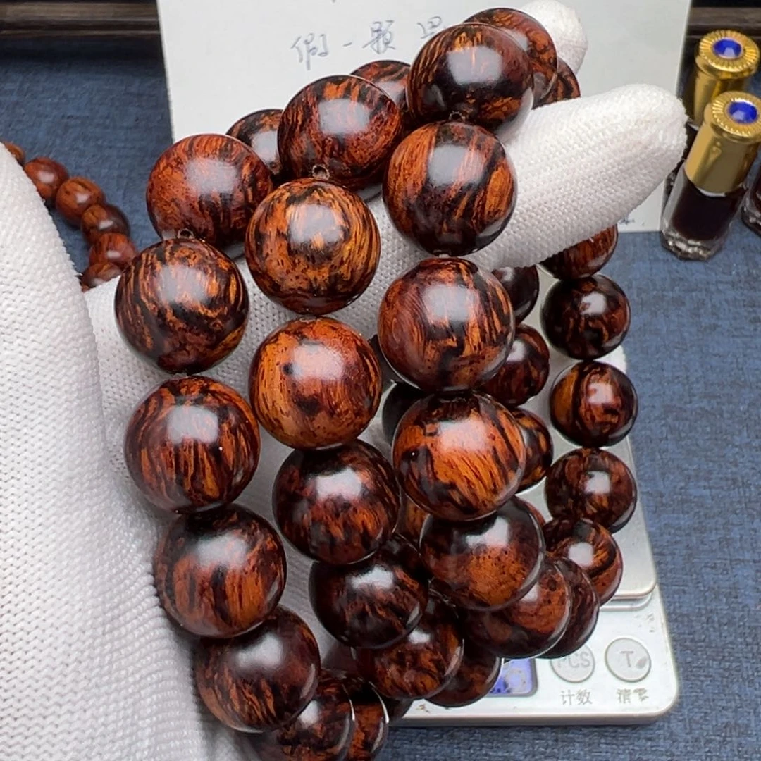 木?***壞海南红降花梨公1.5圆珠黑金满火焰妖孽纹超超一档