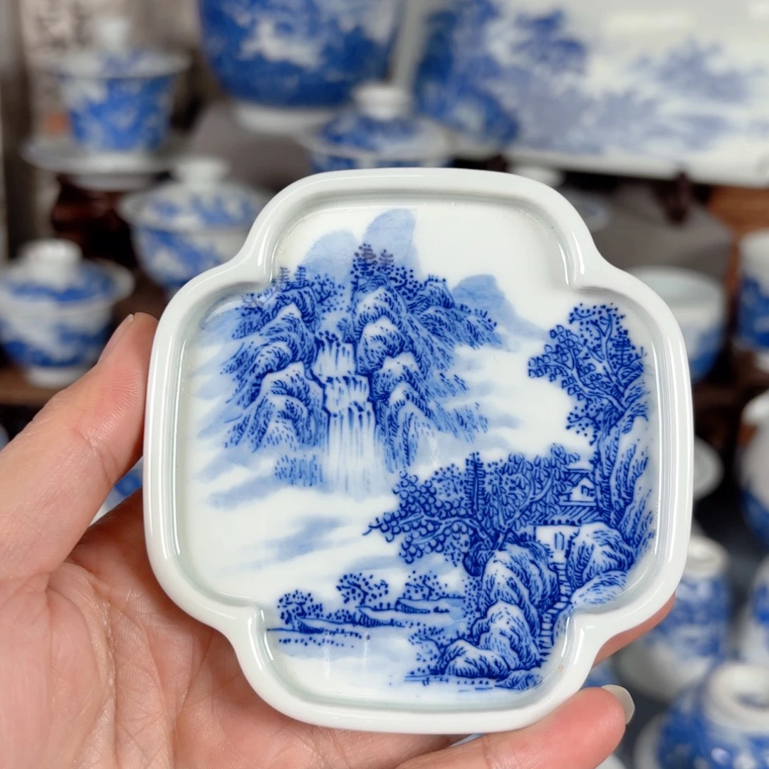 青花瓷器手绘作品陶瓷杯垫