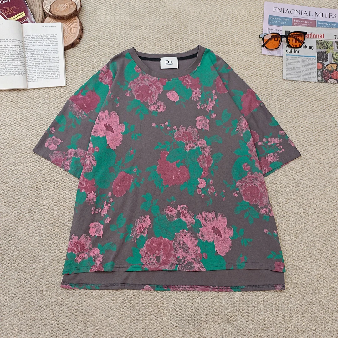 2025夏季新款宽松百搭印花扎染短袖T恤1626