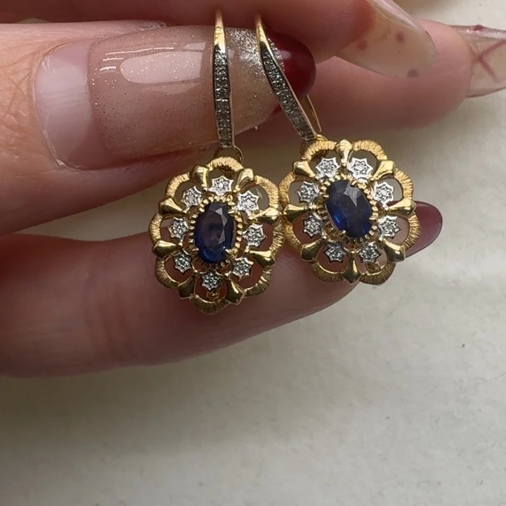 蓝宝石发饰18K金镶嵌成品