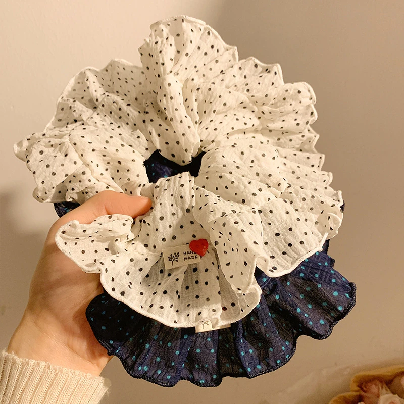 韩系波点大肠发圈女感头绳超大发绳头饰ins发饰气质扎头发慵懒风