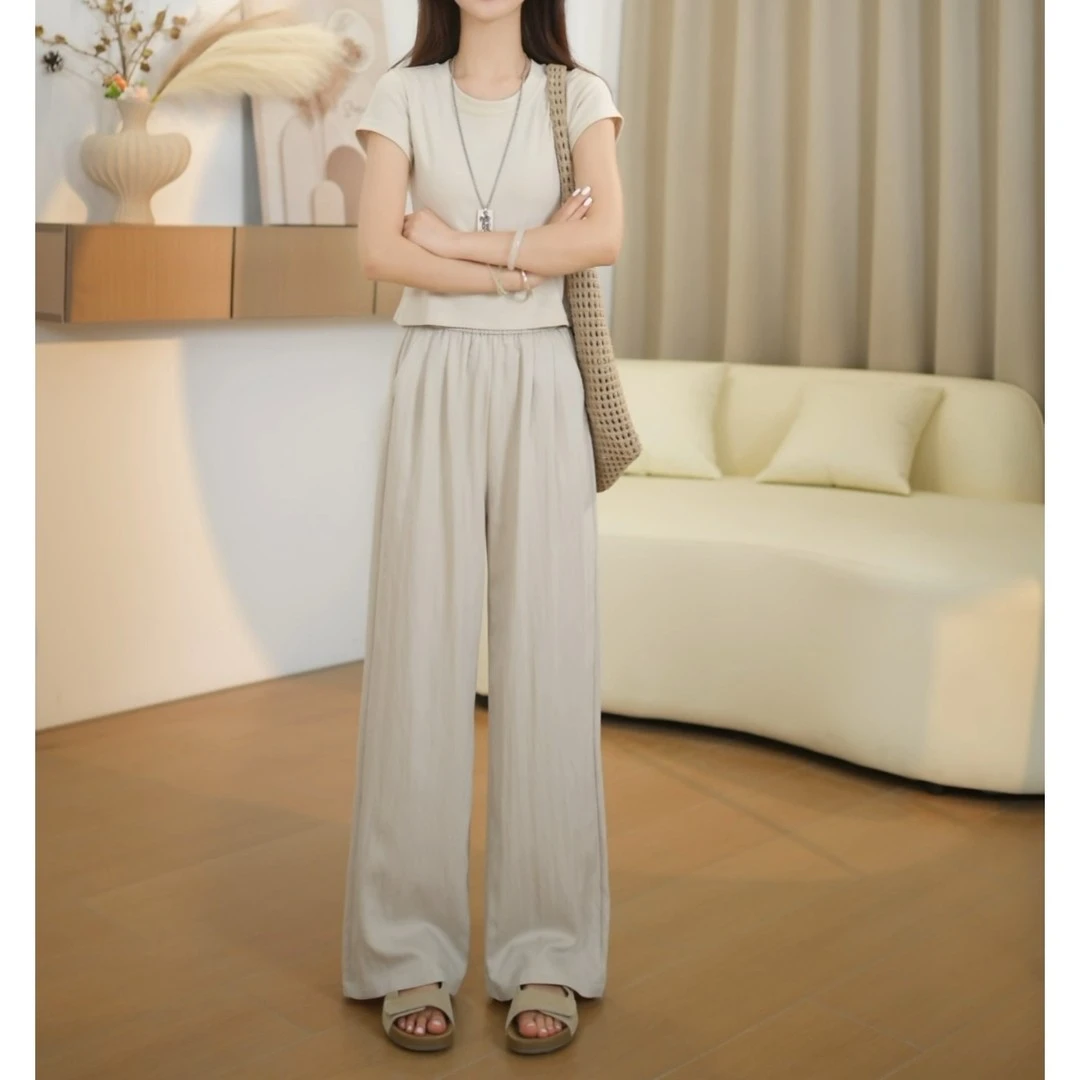 小个子早秋款高腰裤子女高级感宽松慵懒垂感直筒休闲阔腿裤