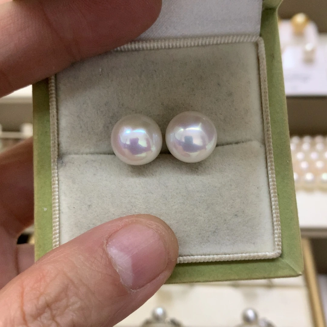 淡水珍珠耳饰银S925镶嵌11-12爱迪生素钉