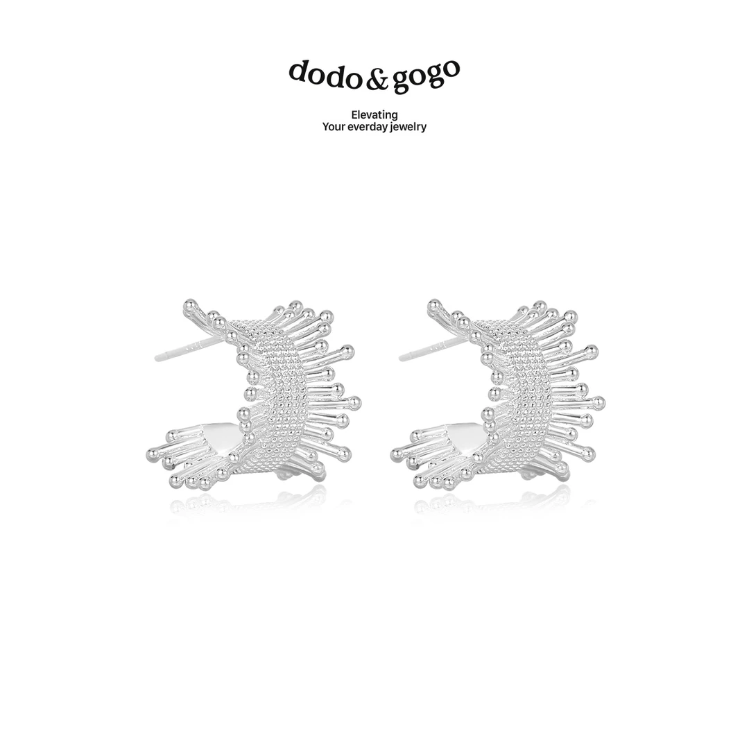 DODOGOGO复古编织金属耳圈时尚小众独特高级感耳环欧美风C圈耳饰