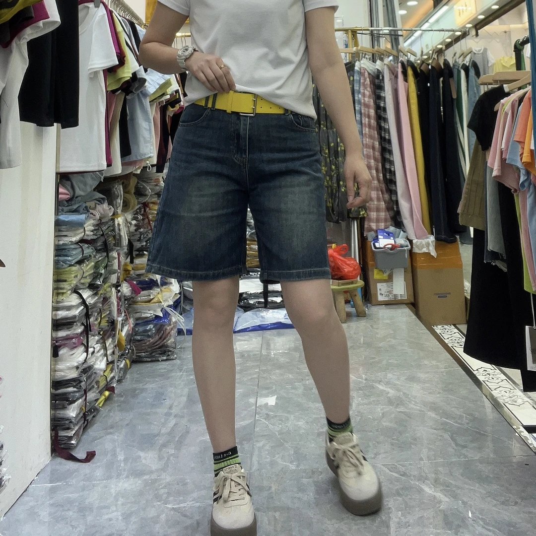 欧货时尚个性弹性牛仔阔腿五分裤