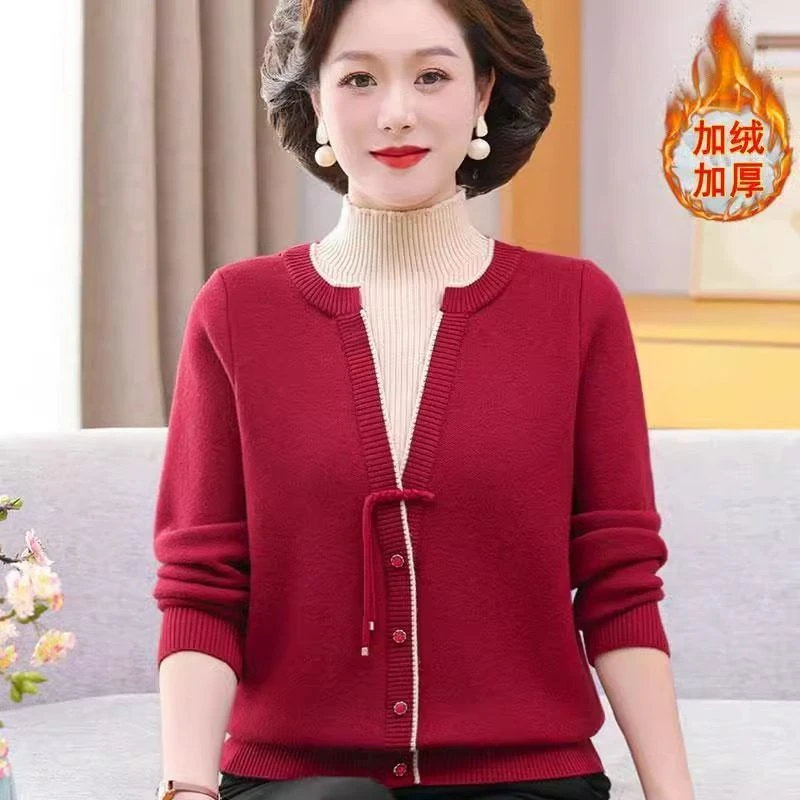 毛衣打底高领半女秋冬装内搭妈妈衫一体加绒洋气绒上衣保暖中老