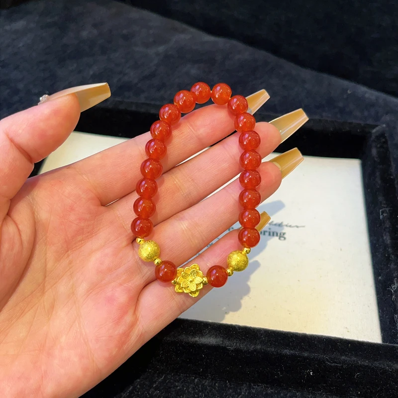 铜合金亚克力手链 铜合金 1093 时尚红色莲花珠珠手链