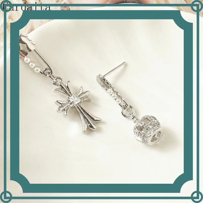 铜合金锆石耳饰 百搭设计感复古简约气质小众时尚个性耳钉新款首