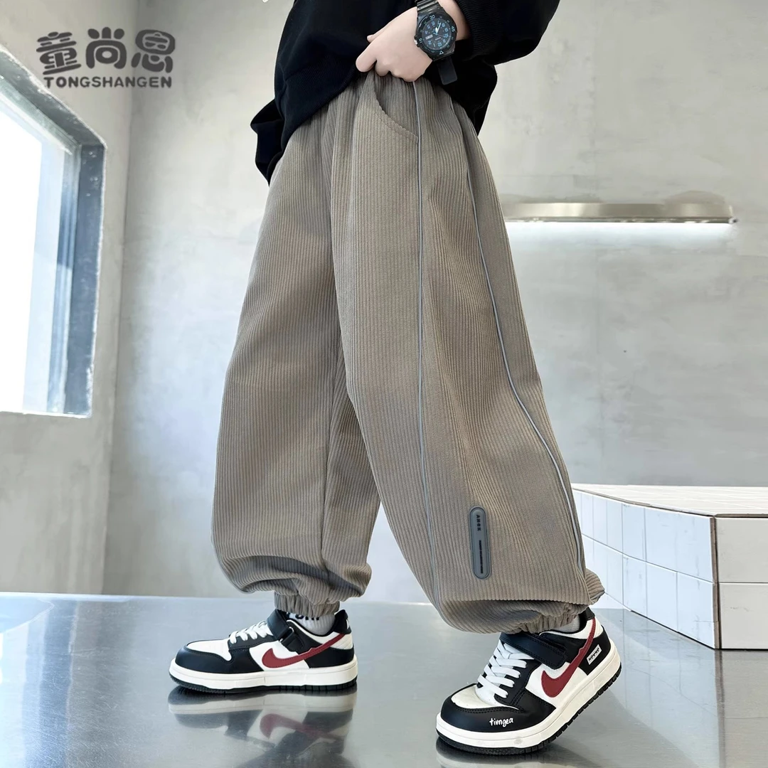 男童裤子加绒秋冬2025新款儿童休闲裤加厚大童长裤一体绒宽松男孩