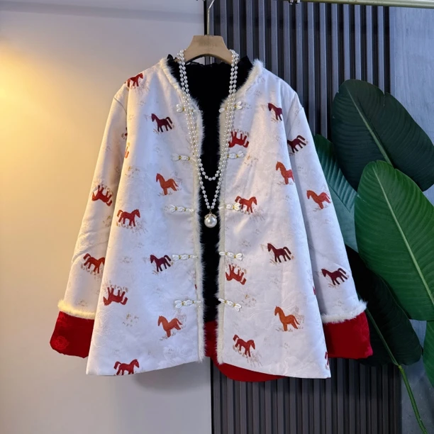 新中式冬季新款高端气质国风棉袄大码女装保暖外套时尚复古民族风