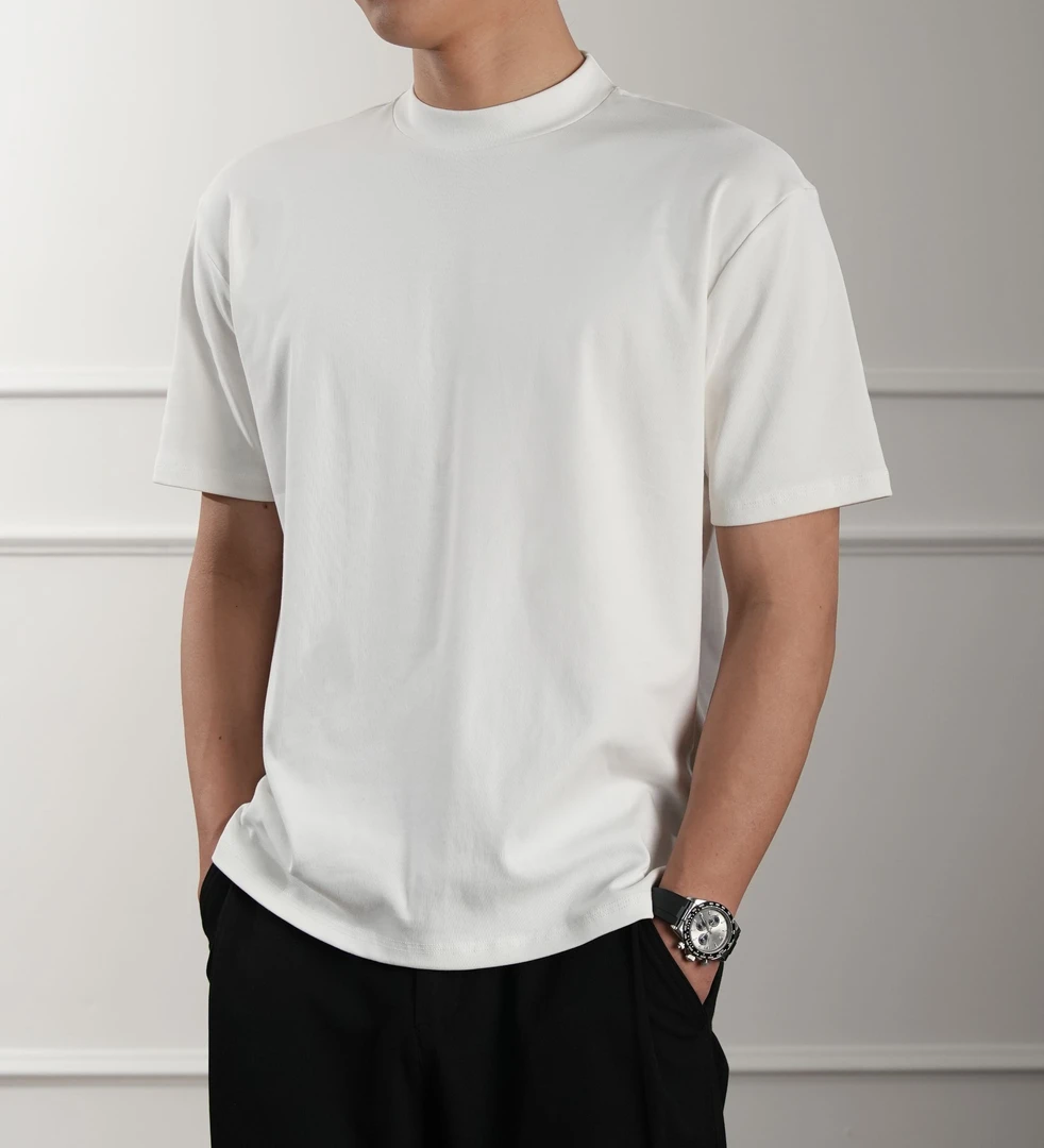 3-in-o- 黑色正肩短袖夏季小领口纯棉t恤美式内搭半截袖ODL19