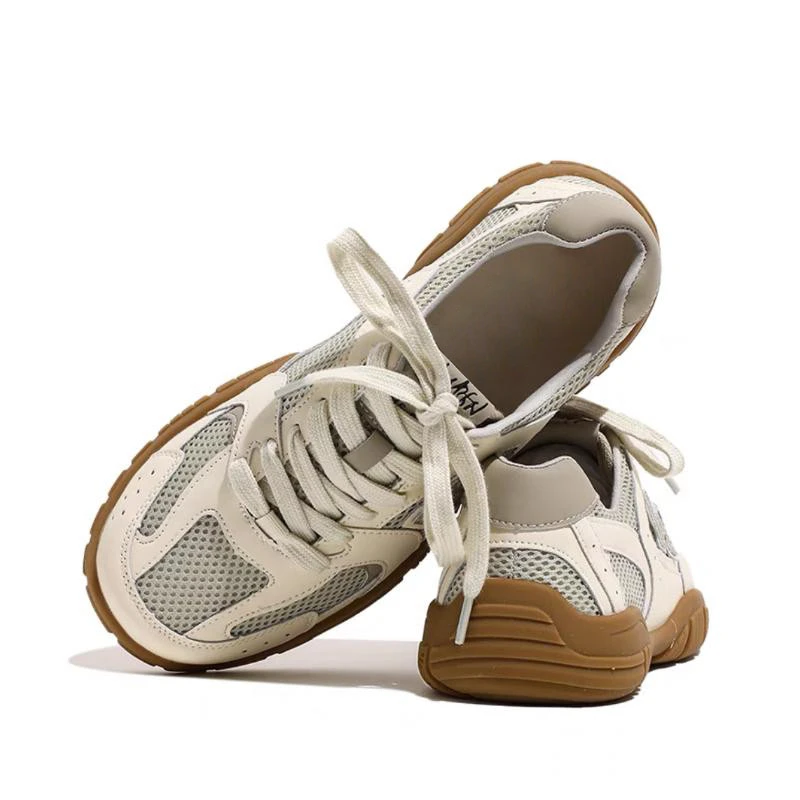 时尚平底网面透气休闲真皮德训鞋夏季新款百搭透气轻便运动老爹鞋