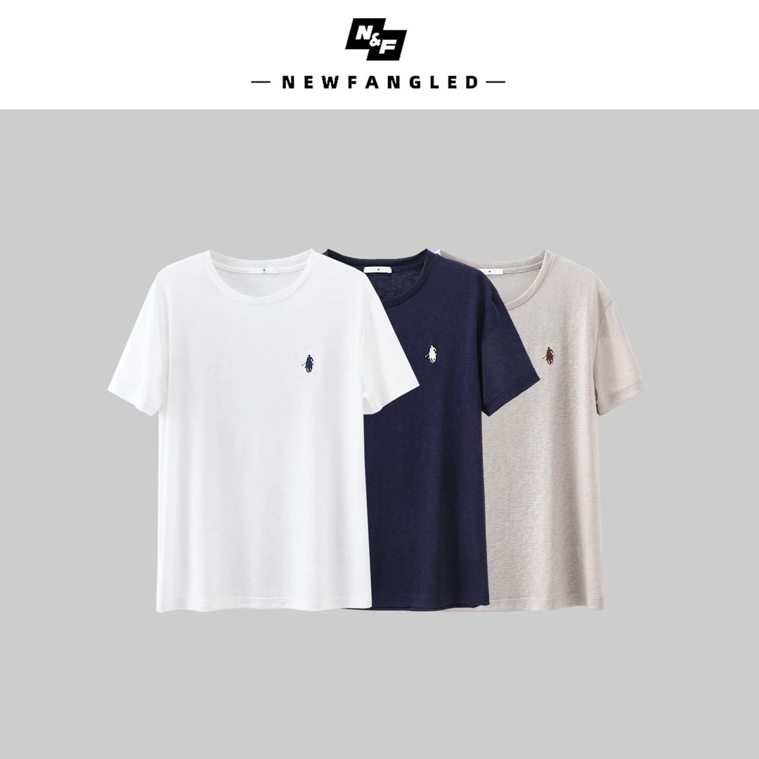 女装夏款薄款圆领透气垂顺刺绣半袖极简宽松T恤休闲102