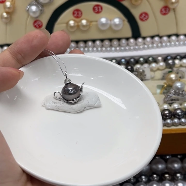 颈饰海水珍珠银S925镶嵌大溪地12-13mm4号