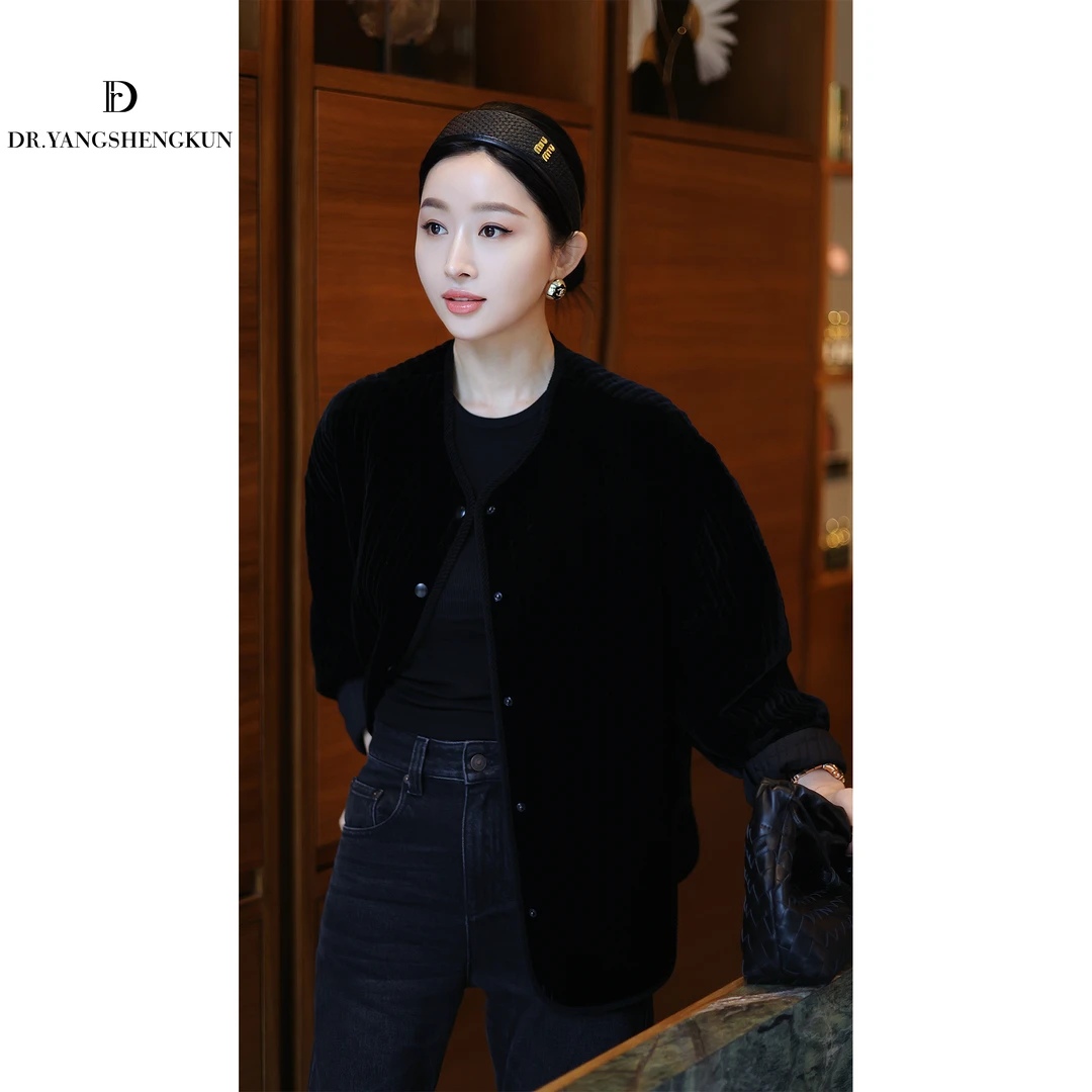 杨圣坤2025秋季新品百搭加厚保暖桑蚕丝丝绒绗棉服外套SQ2581424