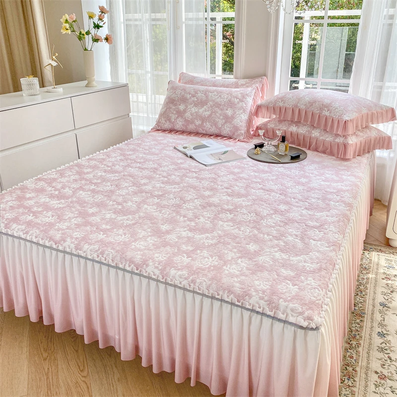 公主风玫瑰提花床裙凉席三件套家用冰感凉感舒适冰豆豆冰丝凉席